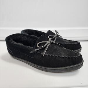 Black Leather My Slippers Size 9 Lined Loafer Slippers